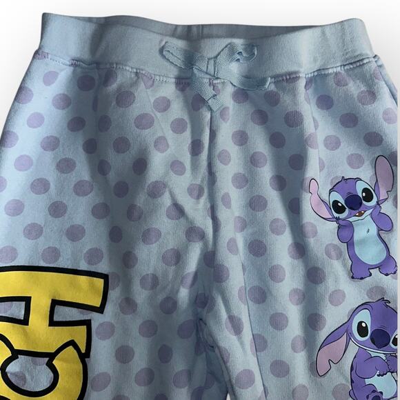 Disney Lilo & Stitch Girls Joggers Sweatpants Size 7/8 Blue Polka Dot Sleepwear - Picture 6 of 8